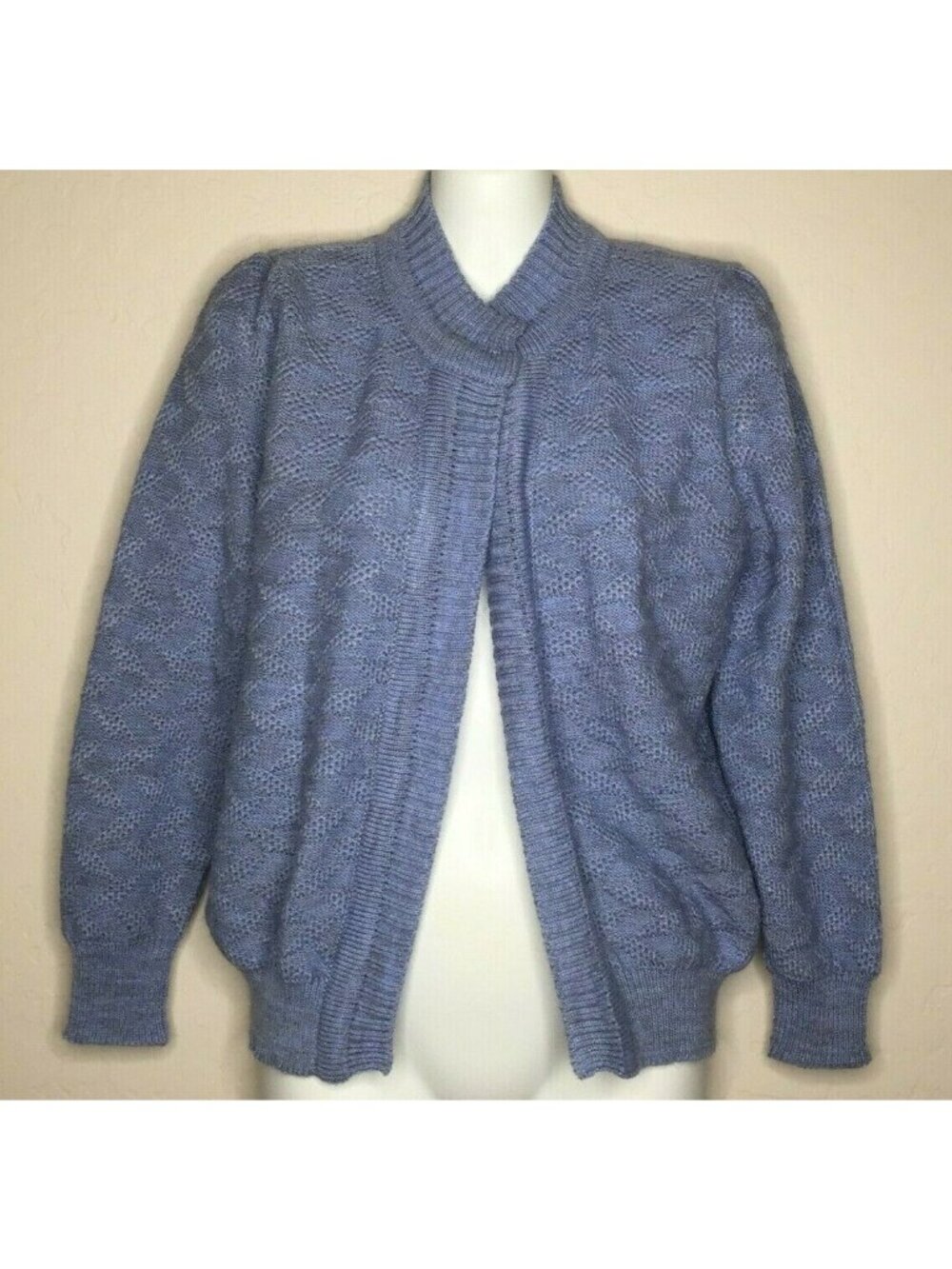Vintage Blue Chunky Knit Open Sweater Layering Casual Womens